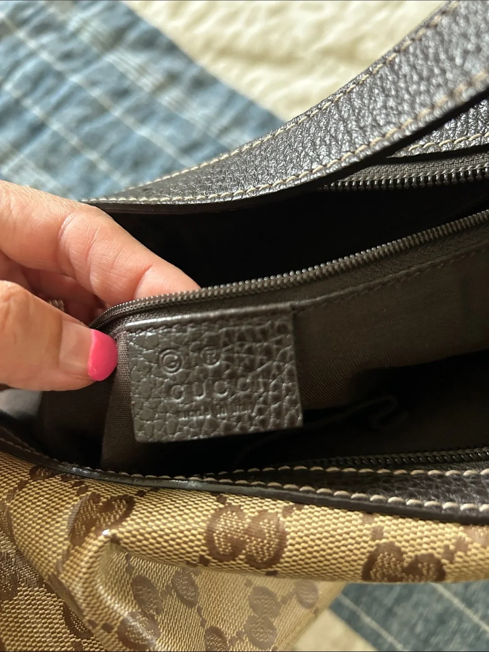 Gucci Brown Beige Monogram Hobo Shoulder Bag